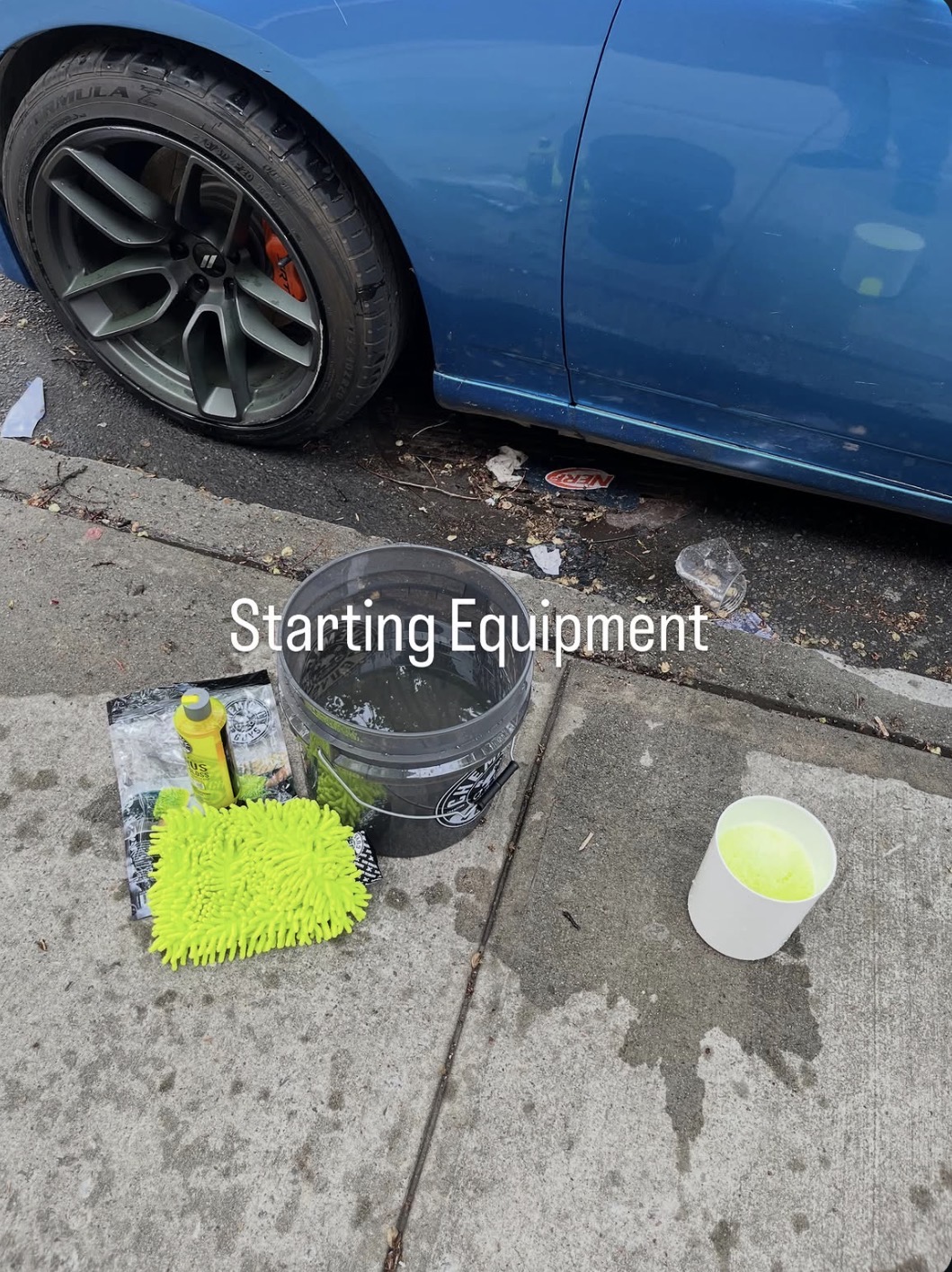The original bucket, wash mitt and soap I started detailing cars with
